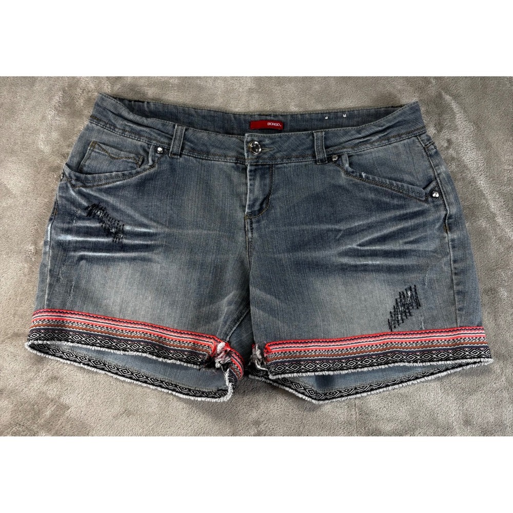 BONGO Gray Distressed Denim Jean Shorts with Red Trim